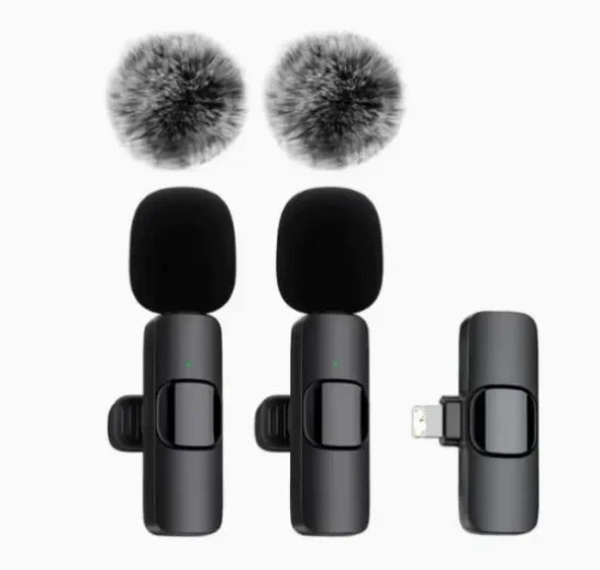 2Pcs Wireless Lavalier Microphones Mini Clip-on Mic Crystal Clear Audio for iPhone Android iPad Live Stream Vlog Recording