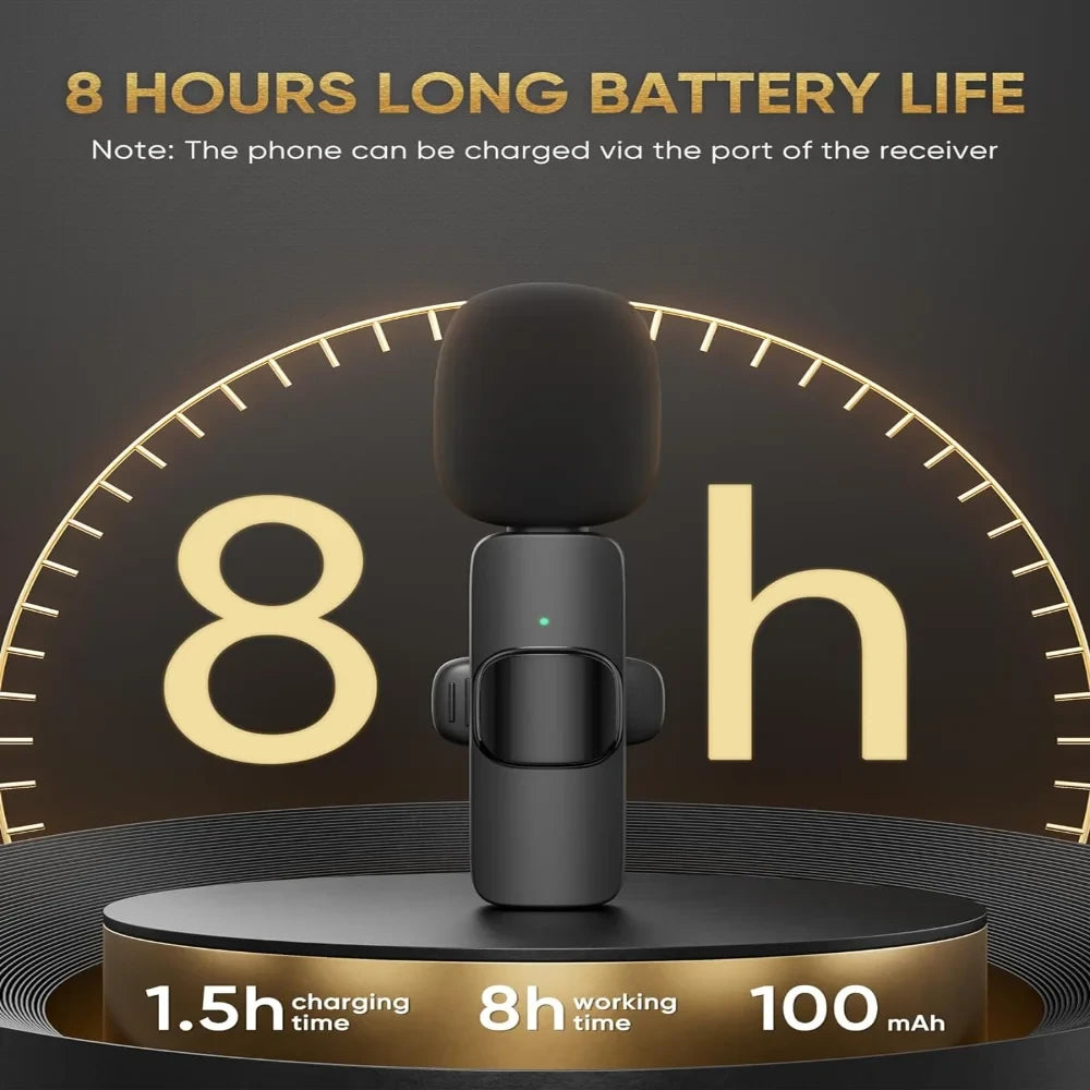 2Pcs Wireless Lavalier Microphones Mini Clip-on Mic Crystal Clear Audio for iPhone Android iPad Live Stream Vlog Recording